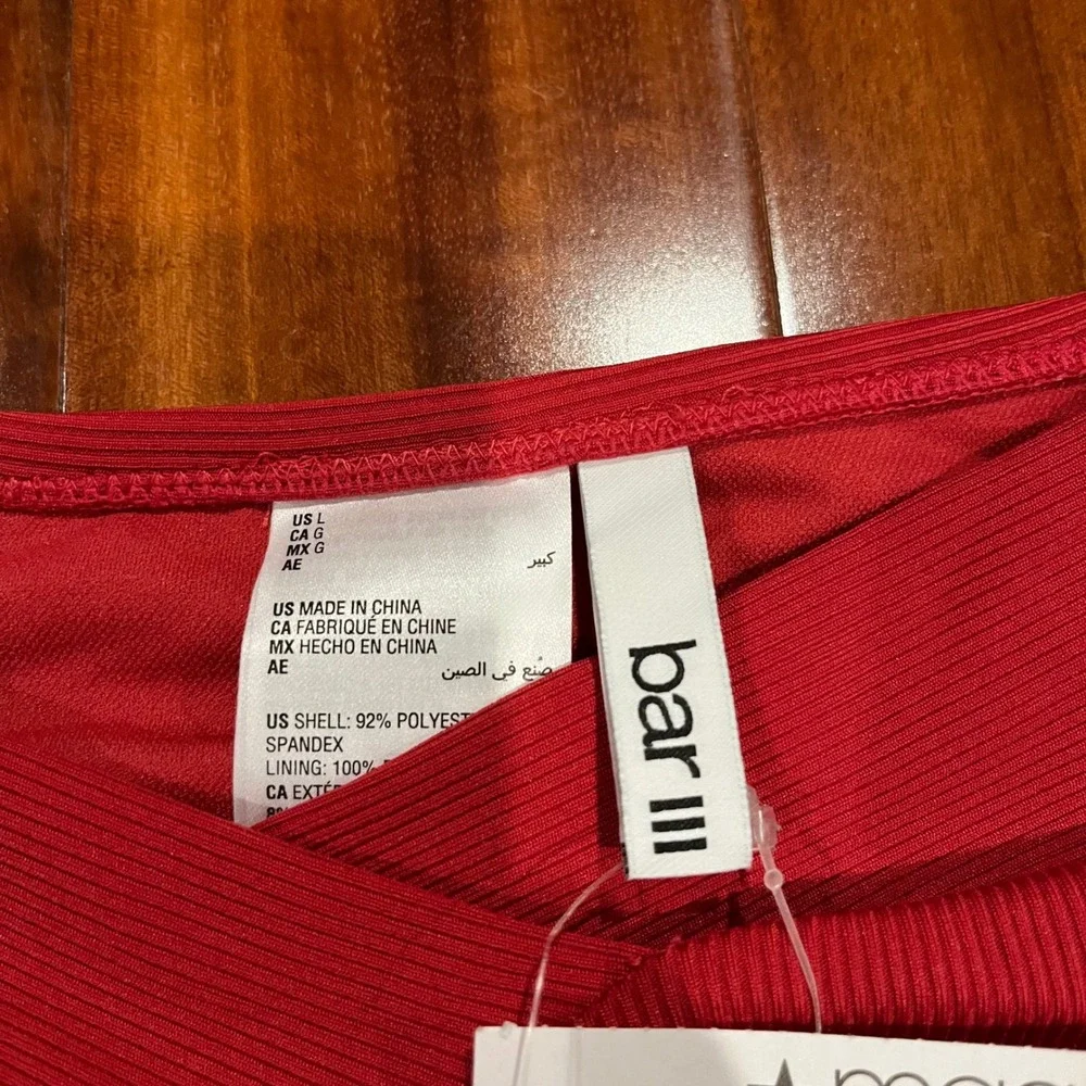 Bar III Red Bikini Swim Bottom Ribbed‎ V Front BarIII New NWT Junior Size Large